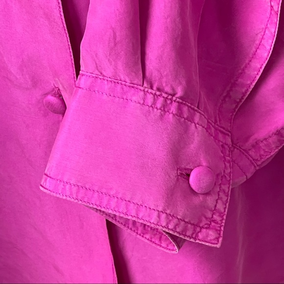 Vintage 100% Silk Bright Fushia Pink Button Down Long Sleeve Blouse Shirt Tunic - Picture 6 of 7